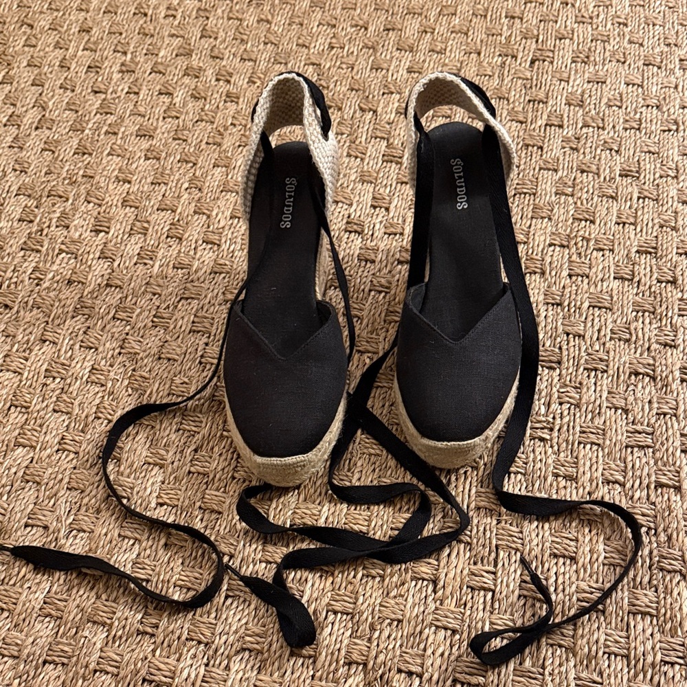 Soludos Black Espadrille Wedge Shoes - Picture 5 of 13